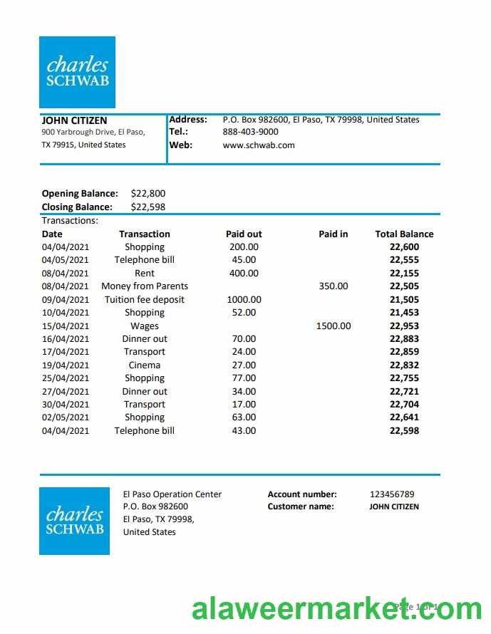 USA Charles Schwab & Co excel pdf